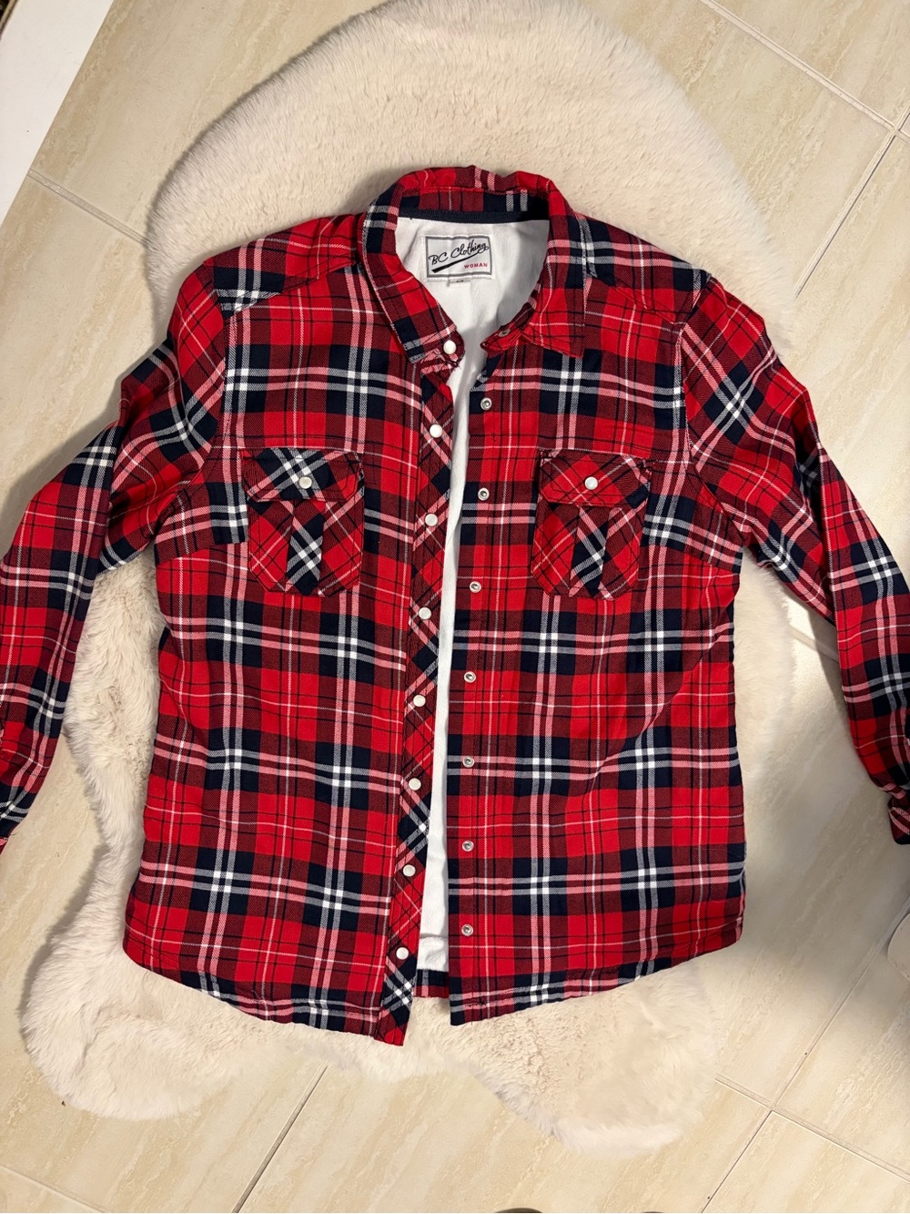 Red and Black Plaid Button-Up Flannel - S